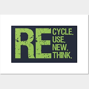 Recycle Reuse Renew Rethink, re use Earth Day Environmental Posters and Art